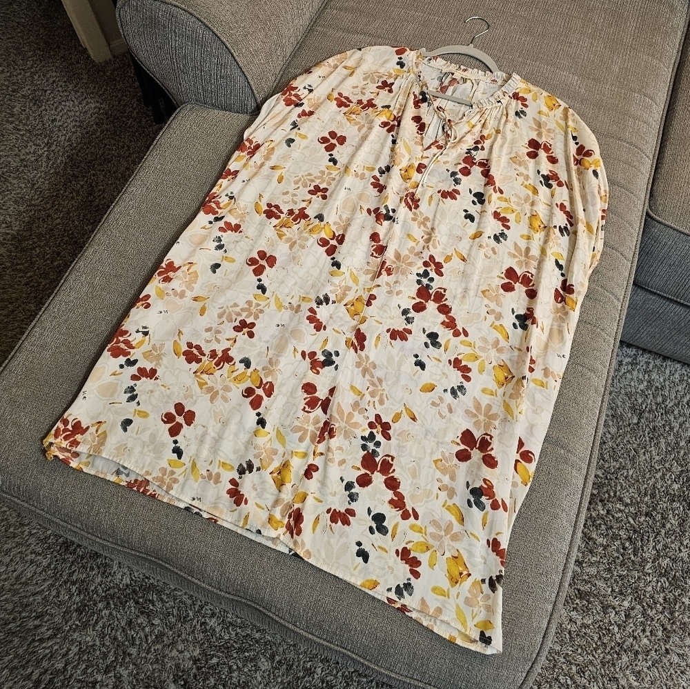 Grade & Gather Floral Boho Shift Print Dress with Red Yellow Accents Small - Picture 2 of 8
